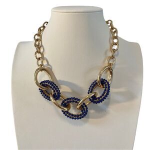 Banana Republic Blue & Gold Oval Statement Necklace.  Gorgeous!